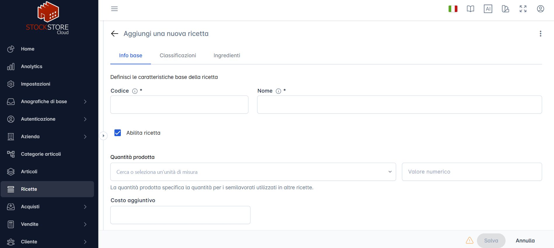Ricette_info base_stockstore