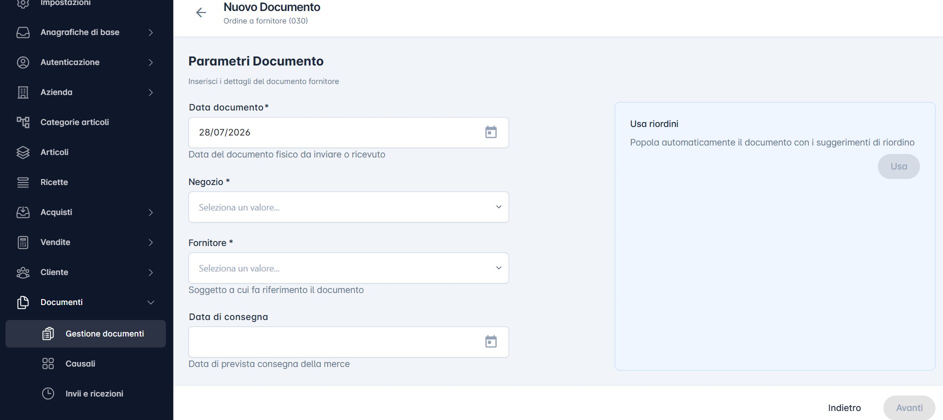 gestione documenti_parametri documento_stockstore